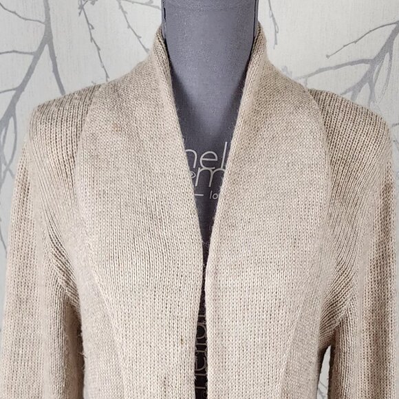 La Llama Beige Oatmeal 50% Alpaca Fisherman Knit Longline Cardigan - Picture 2 of 5